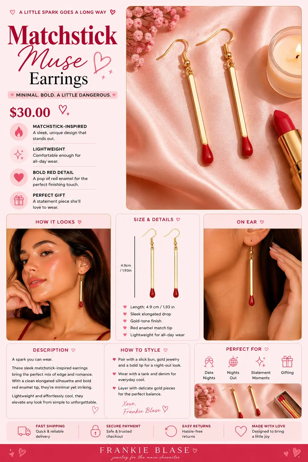 The Matchstick Muse Earrings Frankie Blase Fashion