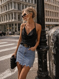 Jackie Hight Waist Slim Fit Denim Mini Skirt.