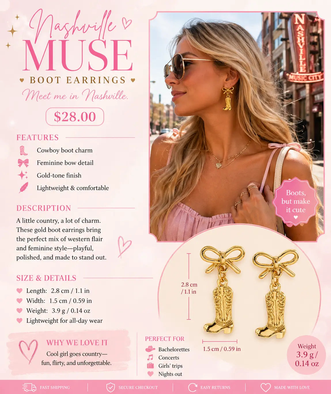 Nashville Muse Boot Earrings Frankie Blase Fashion