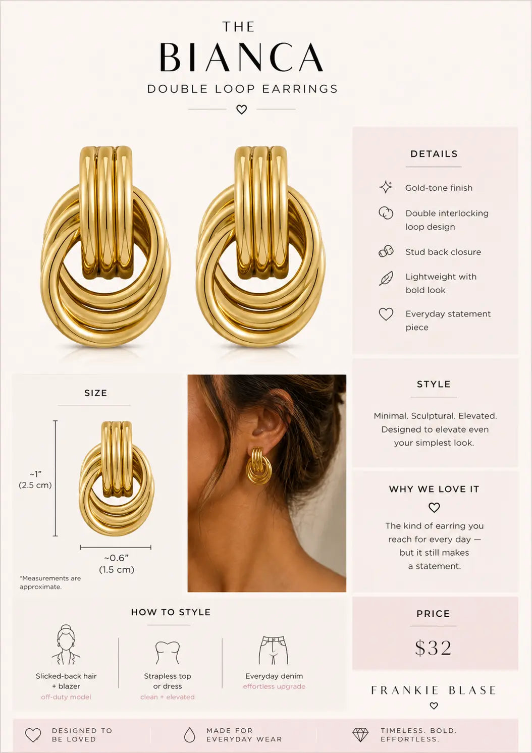 The Bianca Double Loop Earrings Frankie Blase Fashion