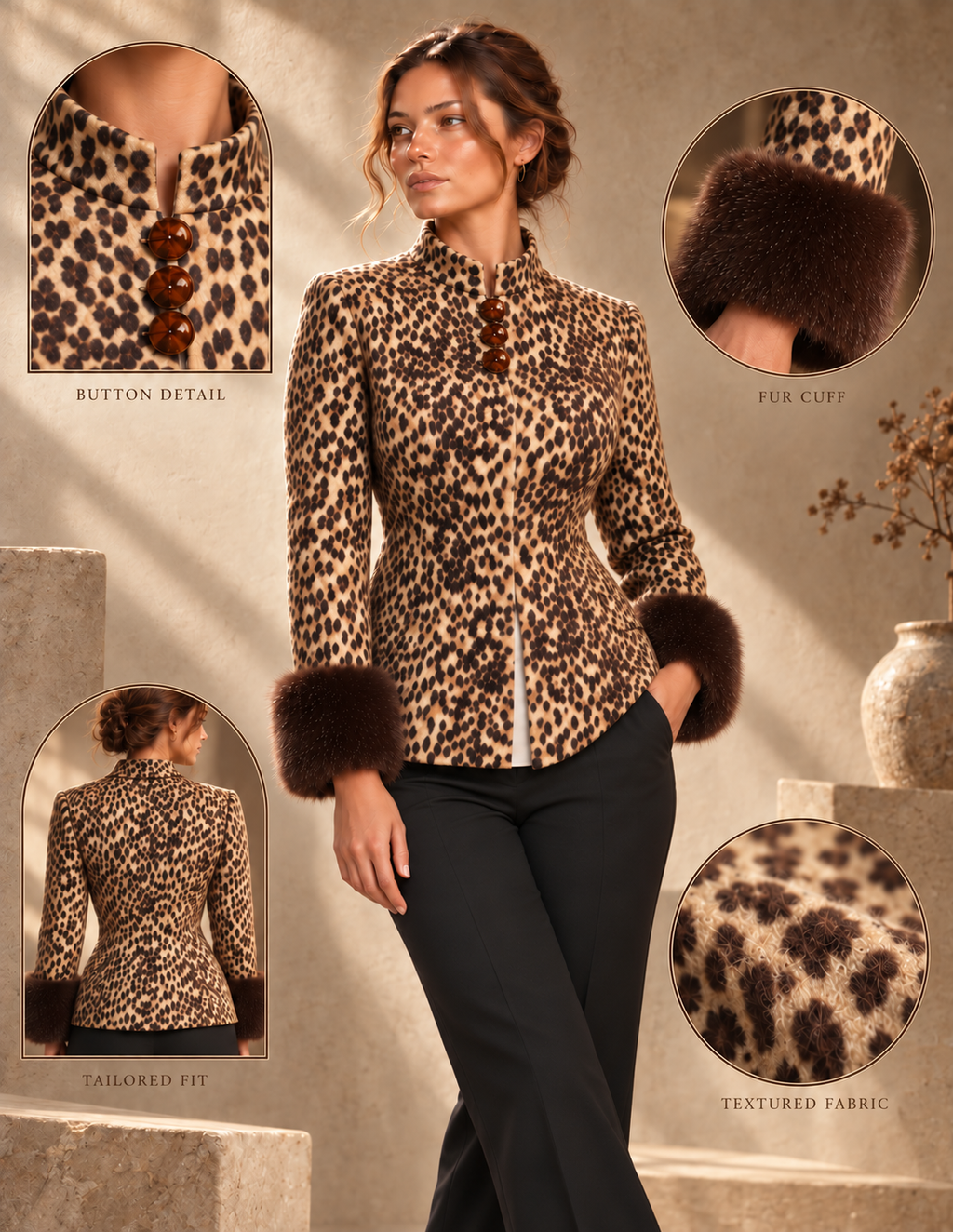 Sienna Leopard Vegan Fur Cuff Jacket