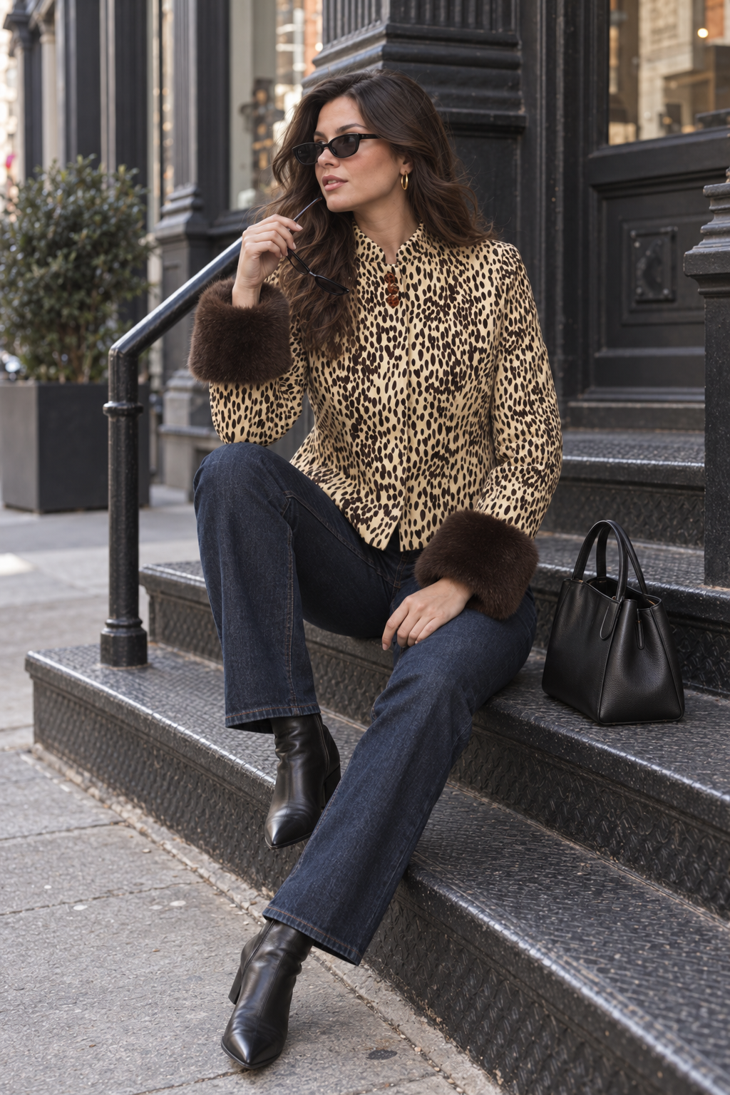 Sienna Leopard Vegan Fur Cuff Jacket