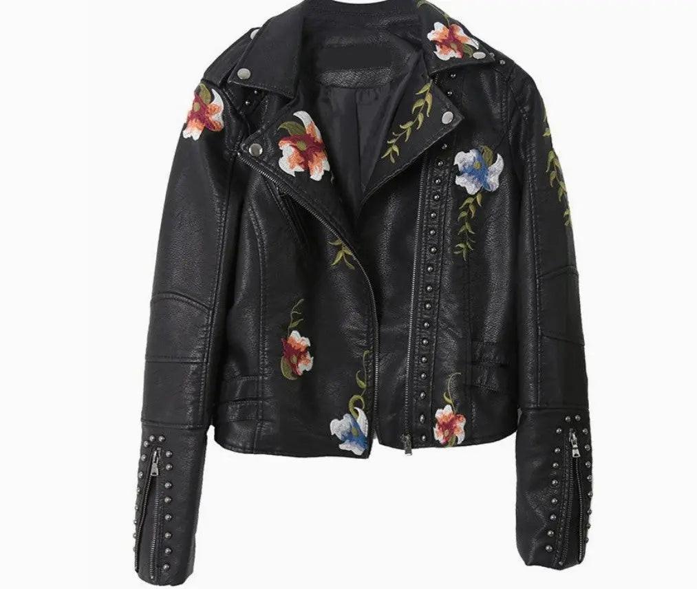 Kelsey Floral Vegan Leather Moto Jacket - Frankie Blase Fashion