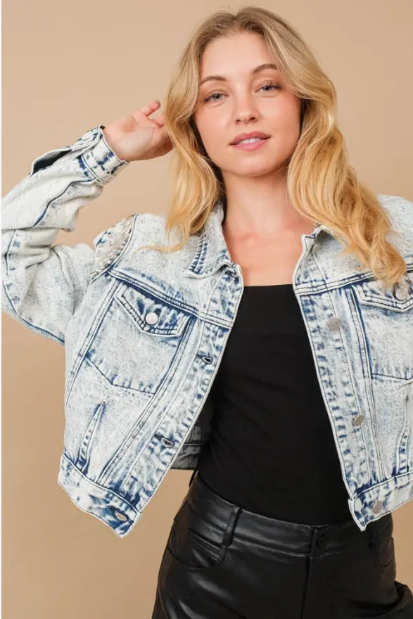 The Alessia Crystal Denim Jacket Frankie Blase Fashion
